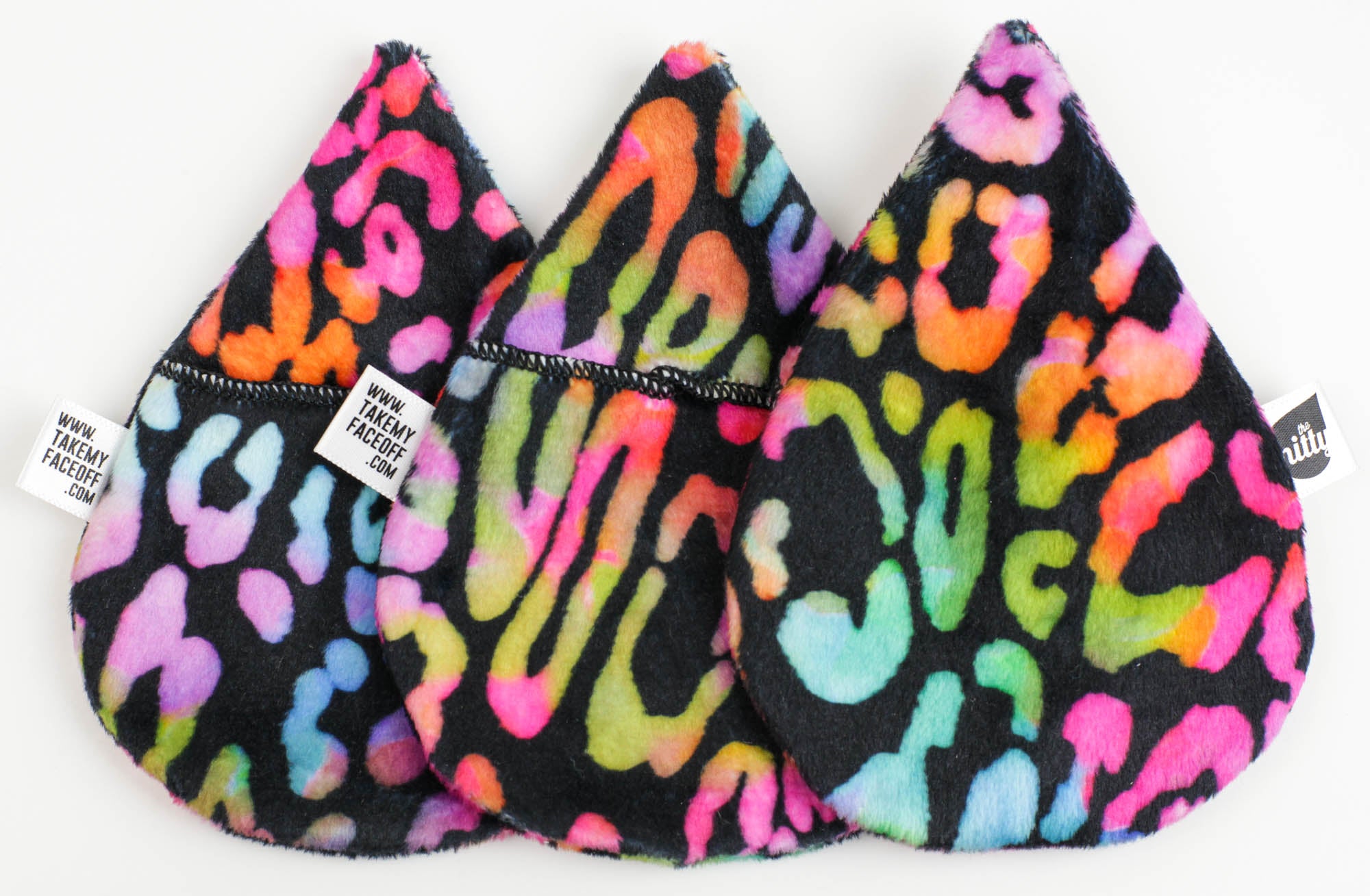 The 90s Mitty is a 3-pack of Makeup Mittys in a 90s-inspired neon print