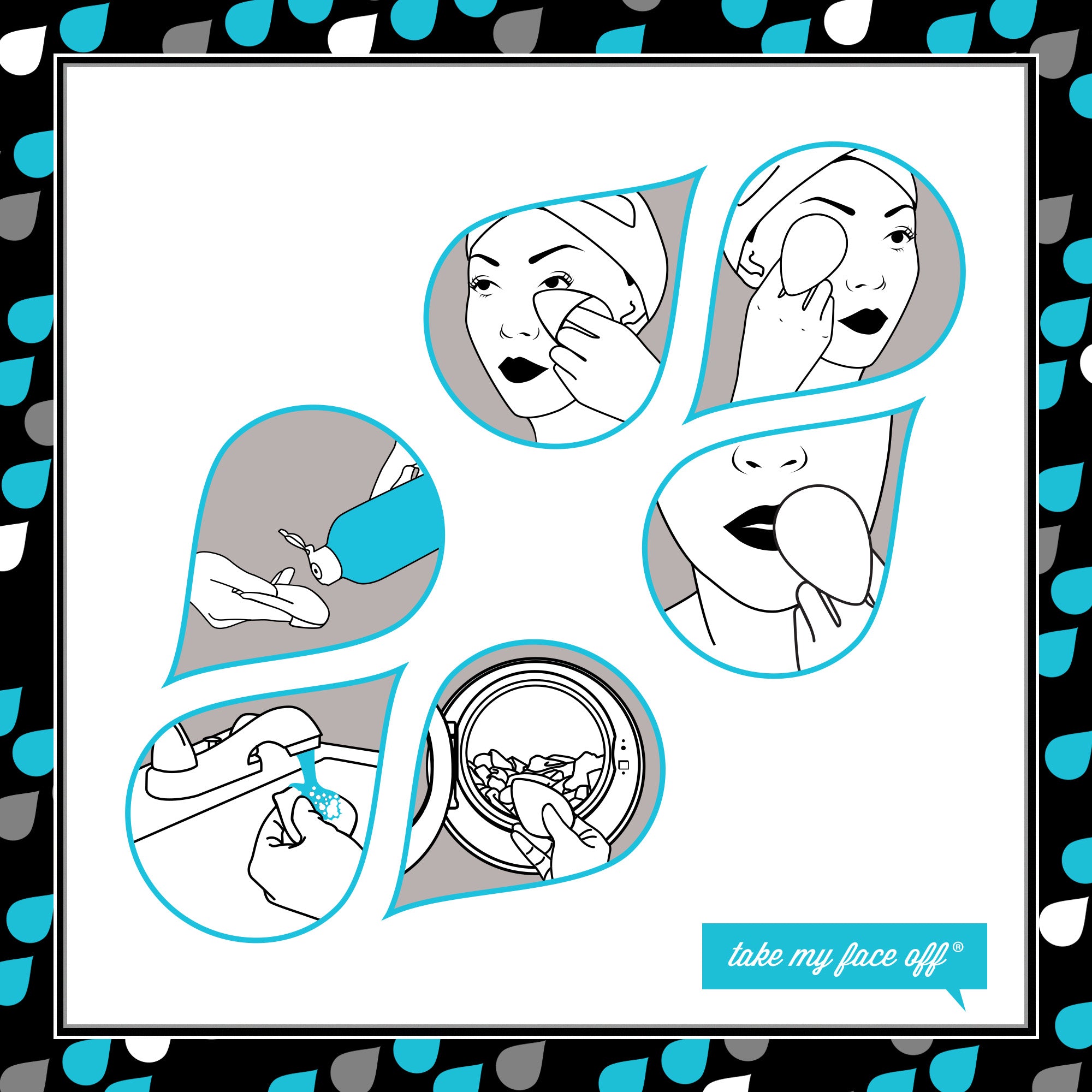 Illustrations showing how to use The Mitty Mini in white